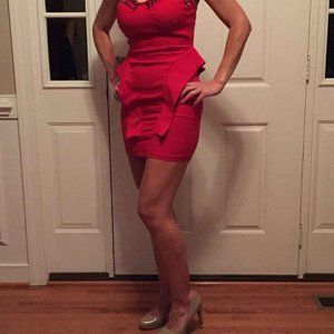 Marineblu Red Cocktail Dress with Spike Studs